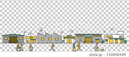 Illustration A of a simple line drawing of a cityscape in an industrial area with many factories Illustration A of a simple line drawing of a cityscape in an industrial area with many factories 110848489