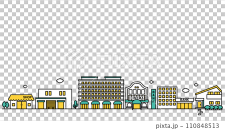 附近有電影院和百貨公司的商業區街景簡單線條圖 B 圖 110848513