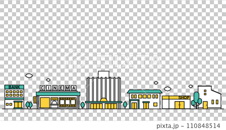 圖 C 為附近有電影院和百貨商店的商業區街景的簡單線條圖 110848514
