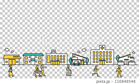 圖 A(人):一幅簡單的線條畫,描繪了附近有醫院和大學的城市景觀 圖 A(人):一幅簡單的線條畫,描繪了附近有醫院和大學的城市景觀 110848548