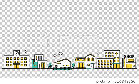插圖 C 是附近有醫院和大學的城市景觀的簡單線條圖 110848556