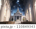 幻想的な星空とライトアップされた教会 110849343