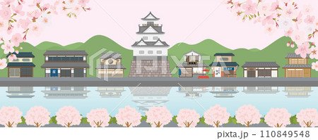 春の城下町の風景 110849548