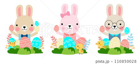 Easter bunny rabbits and Easter eggs, Welcome spring season, Easter bunny rabbits and Easter eggs, Welcome spring season, 110850028