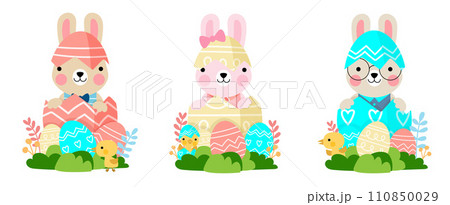 Easter bunny rabbits and Easter eggs, Welcome spring season, Easter bunny rabbits and Easter eggs, Welcome spring season, 110850029