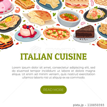 Italian Food Cuisine Banner Design with Tasty Dish Vector Template Italian Food Cuisine Banner Design with Tasty Dish Vector Template 110850393