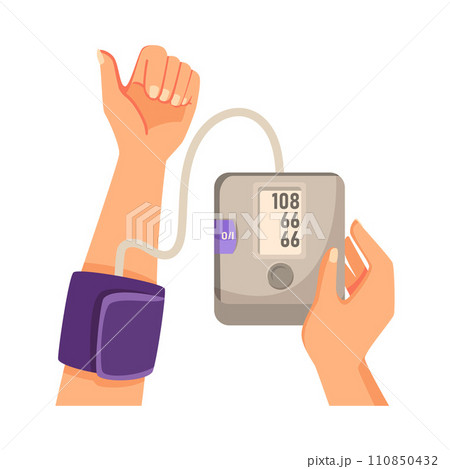 Human Hand Measure Blood Pressure with Device Vector Illustration 110850432
