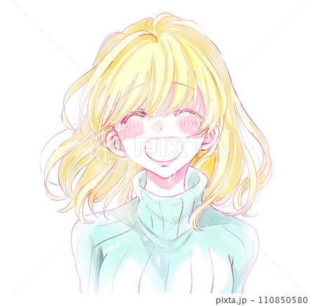 笑顔で泣いている金髪の女性 110850580