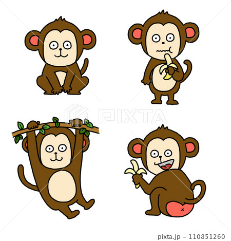 可愛い猿の手描き風イラスト 可愛い猿の手描き風イラスト 110851260