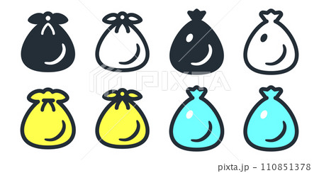 黒いポリ袋のゴミ、黄色と青の掃除で集めたごみ袋、かわいいアイコンのベクターイラスト素材 黒いポリ袋のゴミ、黄色と青の掃除で集めたごみ袋、かわいいアイコンのベクターイラスト素材 110851378