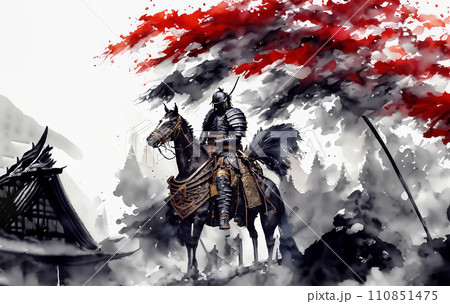 和風鎧武者 侍 水墨 AI生成画像 時代 SAMURAI 馬 風景 和風鎧武者 侍 水墨 AI生成画像 時代 SAMURAI 馬 風景 110851475