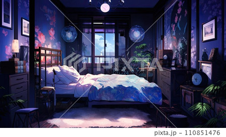アジア風の暗いベッドルーム　Generative AI 110851476