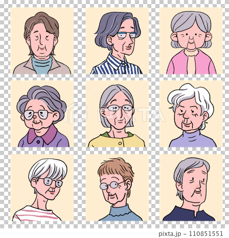 Smiling grandma icon set Smiling grandma icon set 110851551