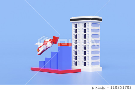3d charts graph with rocket, arrow, condominium building, analysis business financial data. business strategy concept, 3d render illustration 3d charts graph with rocket, arrow, condominium building, analysis business financial data. business strategy concept, 3d render illustration 110851702