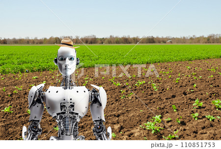 農業ロボット　農業アンドロイド　畑　働くアンドロイド　働くロボット　栽培　野菜　食料　未来 110851753