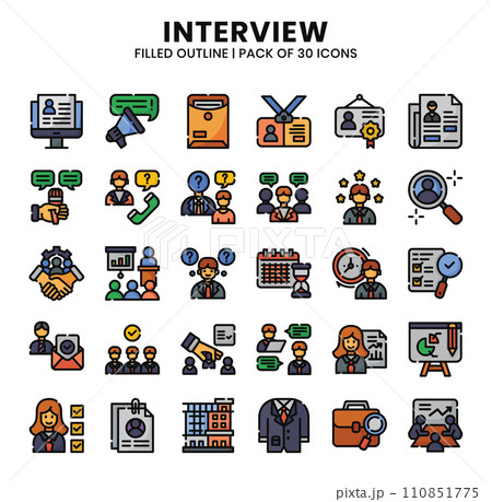 Interview Icons Bundle.  Filled outline icons style. Vector illustration. 110851775
