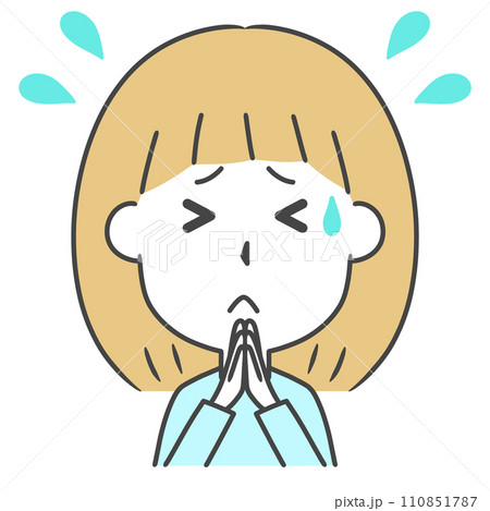 ごめんなさいと謝る女性の上半身イラスト ごめんなさいと謝る女性の上半身イラスト 110851787