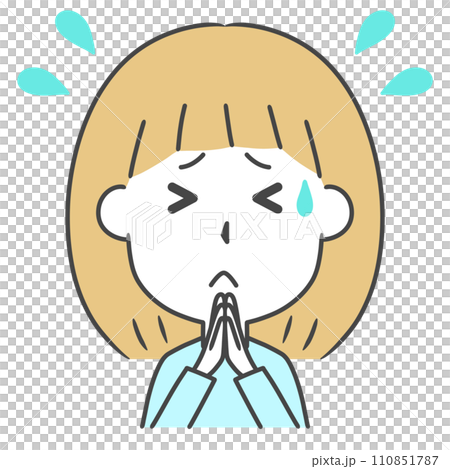 ごめんなさいと謝る女性の上半身イラスト ごめんなさいと謝る女性の上半身イラスト 110851787