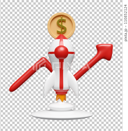 3d charts graph with rocket, coin dollar, analysis business financial data. business strategy concept, 3d render illustration 110852124
