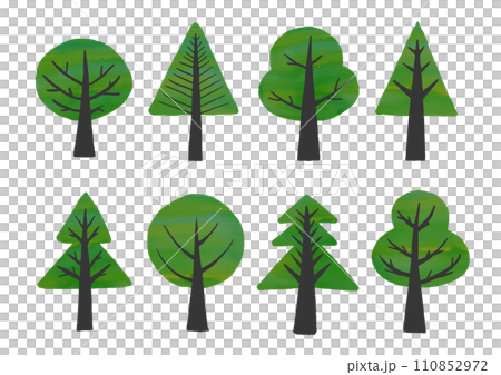 具有水彩紋理的綠樹鬆散插圖集 具有水彩紋理的綠樹鬆散插圖集 110852972