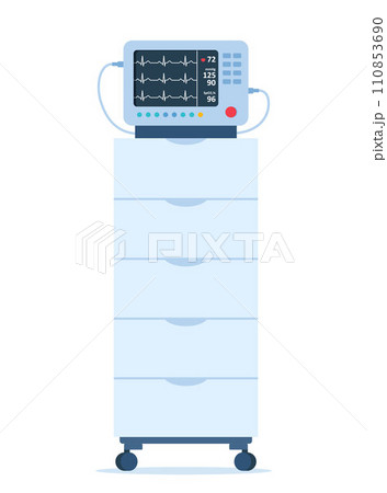 Cardiac monitor. Patient monitoring medical equipment. Monitor for detecting changes in patient wellbeing. Critical Monitoring medical equipment. Vector illustration. 110853690