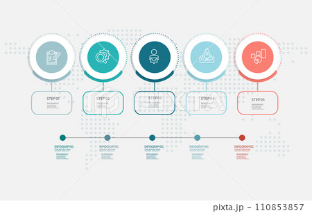 circle timeline infographic element business data visualization steps report layout template background with business line icon 5 steps 110853857