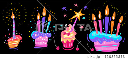 Birthday cakes in a fun hand drawn style 110853858