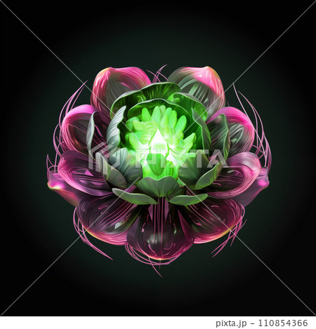 Green Flower on Black Background 110854366