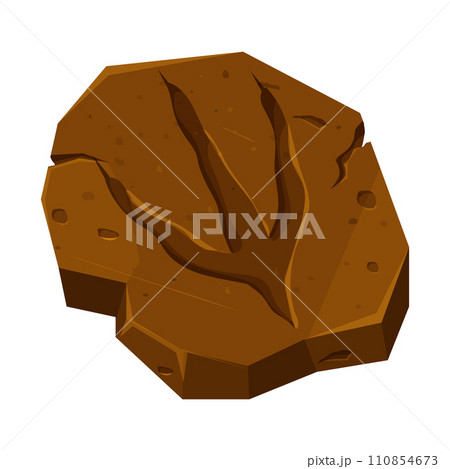 Dinosaur fossil, paw print, reptile foot trail in cartoon style isolated on white background. Archaeological and paleontology finds. Dinosaur fossil, paw print, reptile foot trail in cartoon style isolated on white background. Archaeological and paleontology finds. 110854673