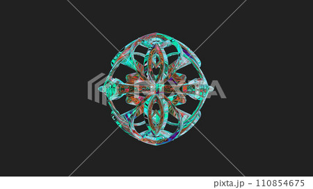 Centrally placed curved and very colorful artfully multi-layered textured abstract symmetrical shape - 3d illustration Centrally placed curved and very colorful artfully multi-layered textured abstract symmetrical shape - 3d illustration 110854675