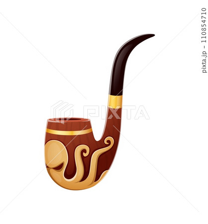 Pirate smoking pipe, cartoon vector vintage device adorned with octopus, stained with the tales of the high seas, emanates a rich aroma of adventure and salty air, a relic of swashbuckling journeys 110854710