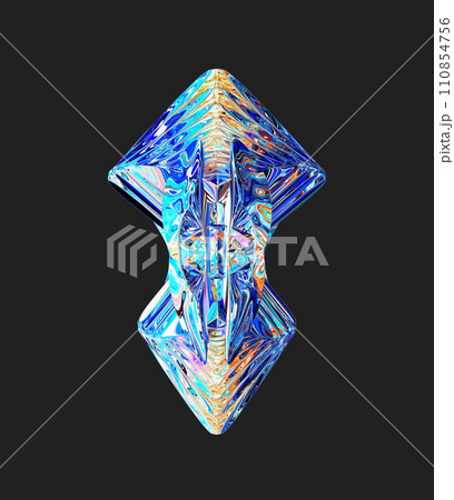 Centrally placed curved and very colorful artfully multi-layered textured abstract symmetrical shape - 3d illustration Centrally placed curved and very colorful artfully multi-layered textured abstract symmetrical shape - 3d illustration 110854756