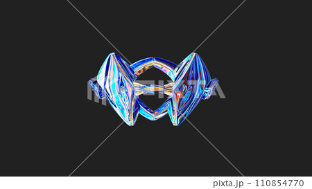 Centrally placed curved and very colorful artfully multi-layered textured abstract symmetrical shape - 3d illustration 110854770