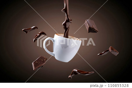 AI-generated content. a cup of coffee with chocolate falling out of it 110855328