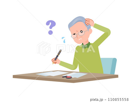 書類の書き方がわからないシニア男性 書類の書き方がわからないシニア男性 110855558