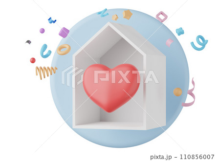 3D render, Minimal cute heart inside house isolated on background, family concept, giving heart, icon element for social media and mock up, love concept. 110856007