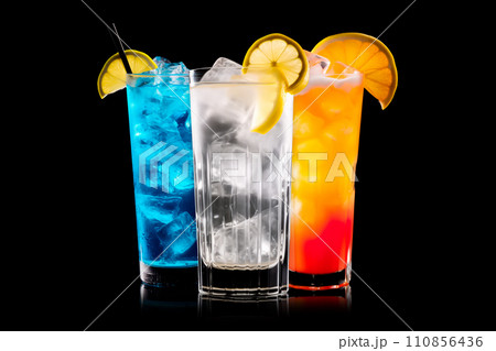 Set and collection of classic alcohol cocktails or mocktail isolated on white background with fresh summer fruits Set and collection of classic alcohol cocktails or mocktail isolated on white background with fresh summer fruits 110856436