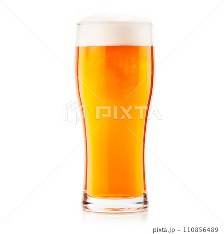 Beer in a tall glass on a white background. Mugs with drink like Ipa, Pale Ale, Pilsner, Porter or Stout 110856489