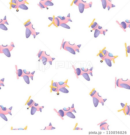 Cute children's seamless pattern with pink planes. Creative kids texture for fabric, wrapping, textile, wallpaper, apparel. Vector illustration Cute children's seamless pattern with pink planes. Creative kids texture for fabric, wrapping, textile, wallpaper, apparel. Vector illustration 110856826
