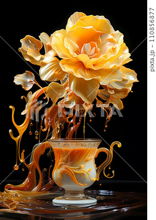 Drink A Dream - Surreal Cup - Glass of drinkable dreams on Black Background 110856877