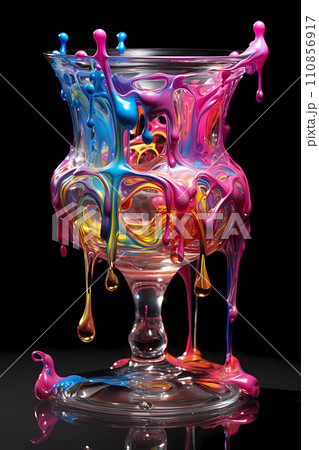 Drink A Dream - Surreal Cup - Glass of drinkable dreams on Black Background Drink A Dream - Surreal Cup - Glass of drinkable dreams on Black Background 110856917