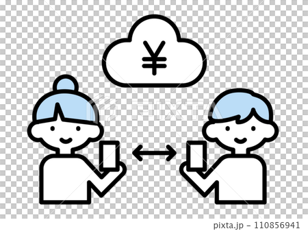 Image of a family transferring electronic money between individuals using a smartphone 110856941