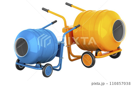 Two Cement Mixers, 3D rendering Two Cement Mixers, 3D rendering 110857038
