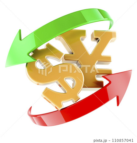 Dollar and yen or yuan, exchange concept, 3D rendering 110857041