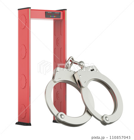 Walk-Through Metal Detector with handcuff, 3D rendering 110857043