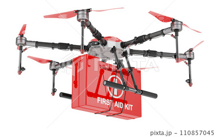 Drone with First Aid, drone ambulance. 3D rendering 110857045