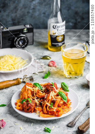 Pasta with mini meatballs 110857480