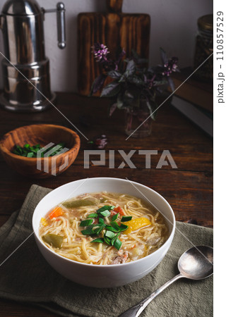 Noodle Soup with Duck Meat and Vegetables Noodle Soup with Duck Meat and Vegetables 110857529