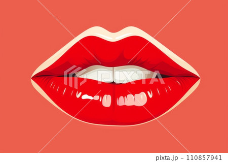Woman's lips close-up with red lipstick, pop art 60s, illustration 110857941