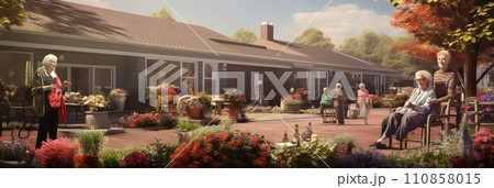 A retirement home, old age home, is a multi-residence housing facility intended for the elderly, banner A retirement home, old age home, is a multi-residence housing facility intended for the elderly, banner 110858015